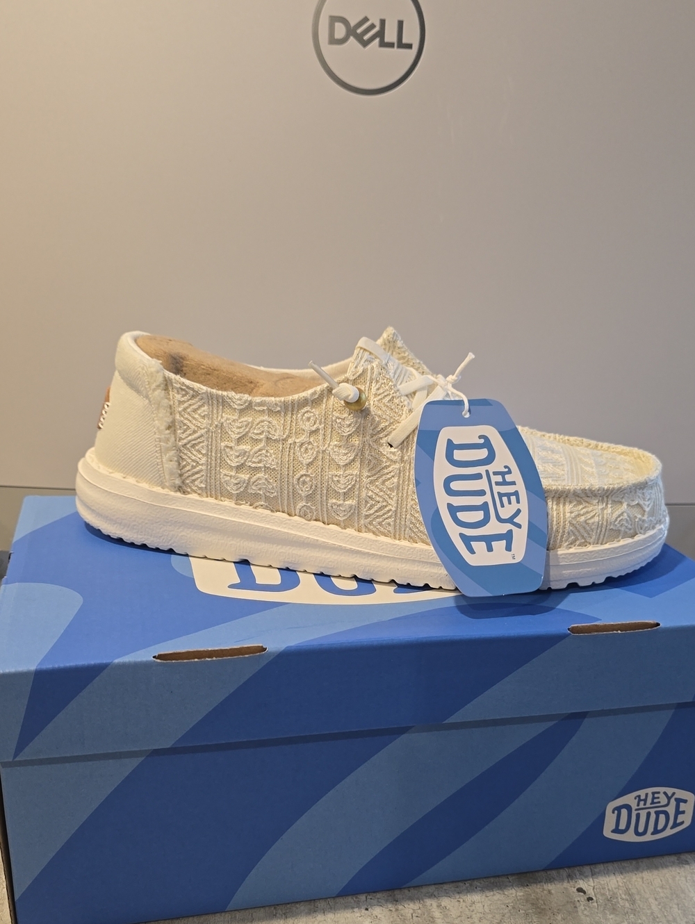 Hey Dude Wendy Cream Crochet Knit Slip-On Shoe